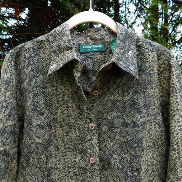 Lemon Grass Studio Soft Faux-Suede Snakeskin Print Buttondown - Picture 2 of 3